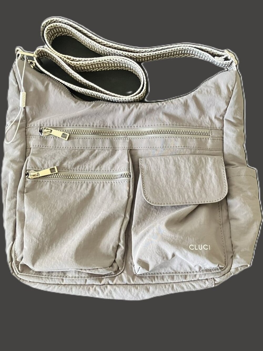 CLUCI Travel Crossbody Bag Waterproof Nylon Gray Silver Hardware RFID New No Tag